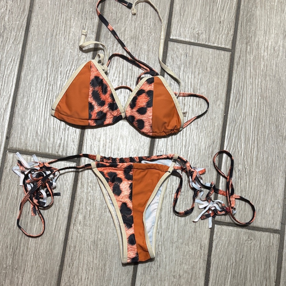 Orange Leopard Print Bikini Set